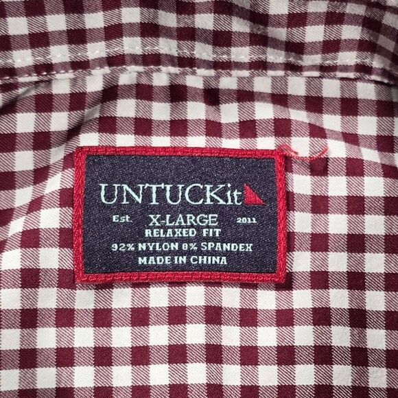 Untuckit Long Sleeve Button Up Shirt Mens XL Red White Check Gingham - Picture 5 of 10